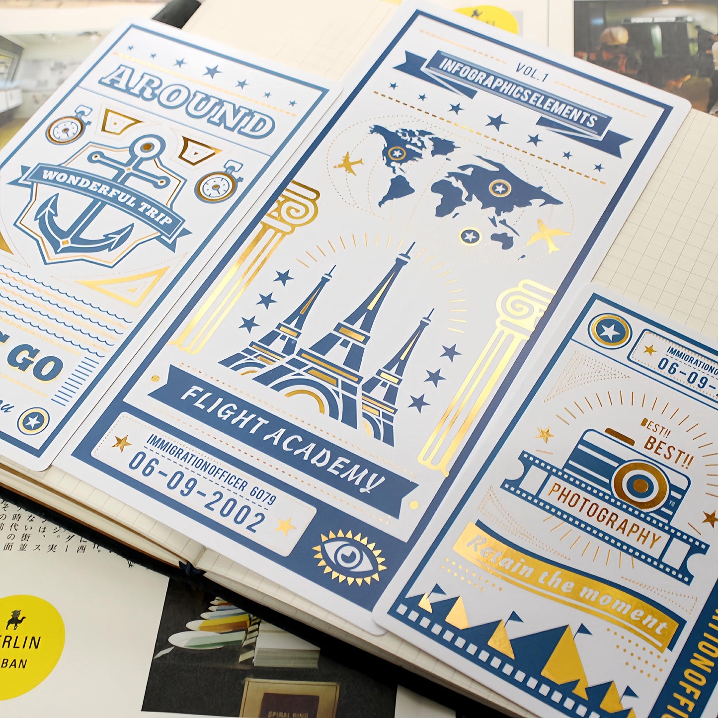 Traveler‘s Notebook Underlay with Ruler | Pencil Board | Gold Foiled Dashboards Page Marker | Standard Passport Size TN Accessories