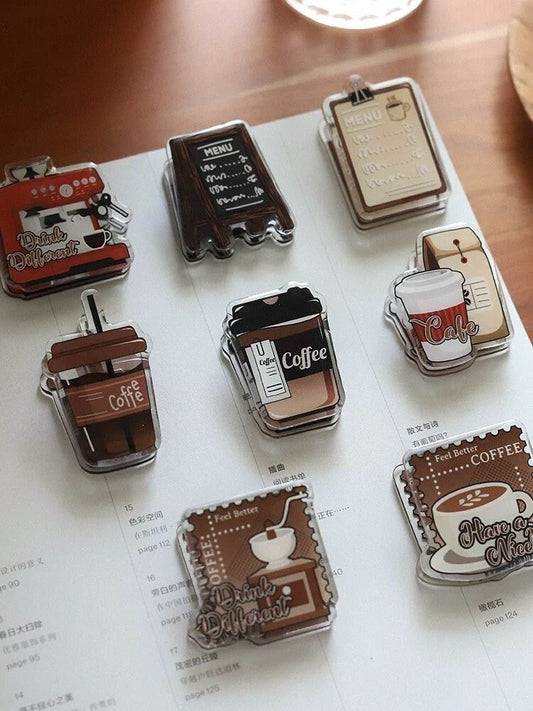 Cute Coffee Acrylic Journal Clips | Hand-drawing Strong Paper Clips | Stationery Journal Supplies Planner Accessories
