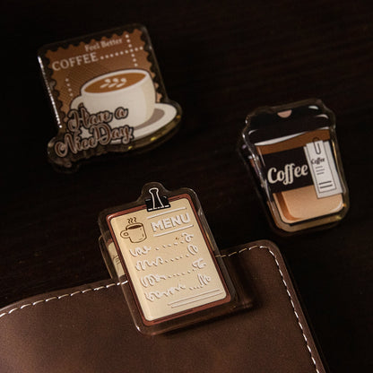 Cute Coffee Acrylic Journal Clips | Hand-drawing Strong Paper Clips | Stationery Journal Supplies Planner Accessories