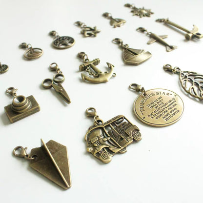 Travel Journal Vintage Charms | Midori Journal Planner Bronze Charms | Bracelet Charm Connectors | Travel Journal Accessories