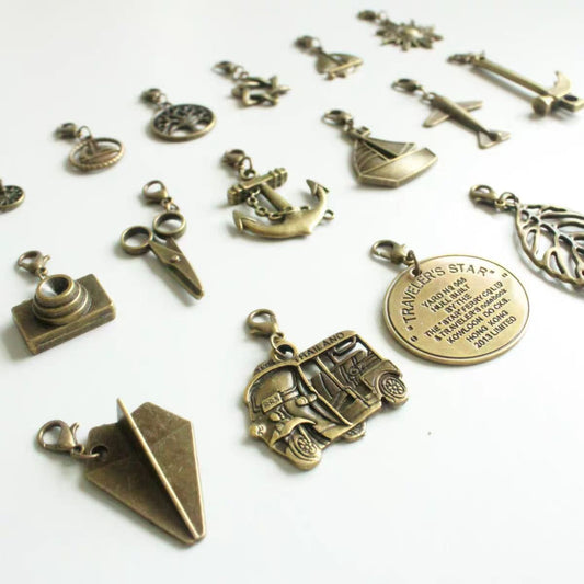 Travel Journal Vintage Charms | Midori Journal Planner Bronze Charms | Bracelet Charm Connectors | Travel Journal Accessories