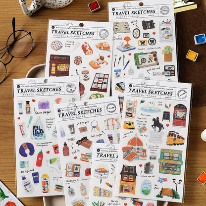 Travel Sketches Sticker /  Stickers / Planner Sticker Set / Junk Journal / Die Cut Stickers