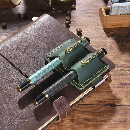 Handmade 100% Genuine Leather 2-Pen Holder Clip Books & Notebooks | Pen Loop | Pen Organizer | Notebook Pencil Holder | Journal Accessory