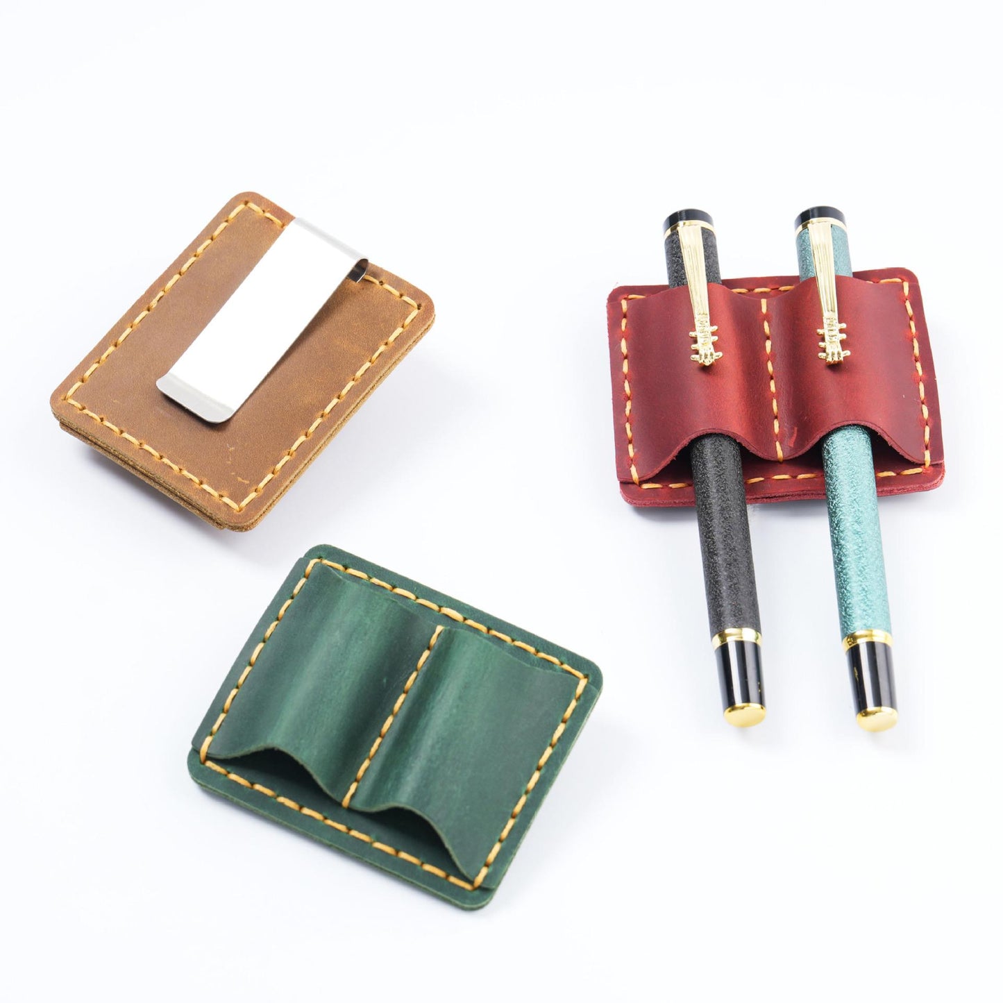 Handmade 100% Genuine Leather 2-Pen Holder Clip Books & Notebooks | Pen Loop | Pen Organizer | Notebook Pencil Holder | Journal Accessory