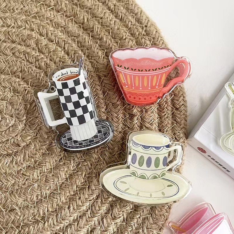 Cute Cup Acrylic Journal Clips - Strong Paper Clip for Stationery Scrapbooking and Planner Supplies