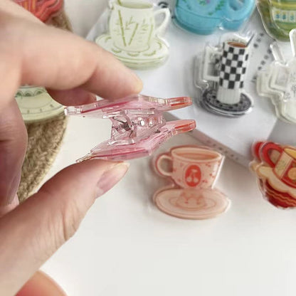 Cute Cup Acrylic Journal Clips - Strong Paper Clip for Stationery Scrapbooking and Planner Supplies