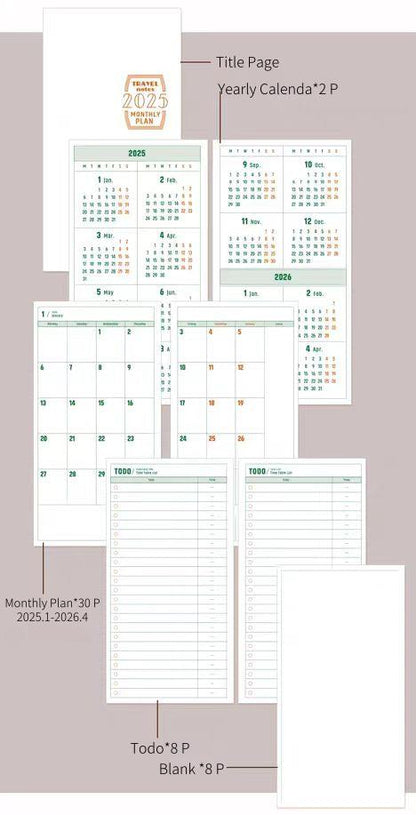 2025 Monthly Plan TN Travel Journal Refills | Standard Passport Size Inserts | Journal Planner | Travel Journal Accessories