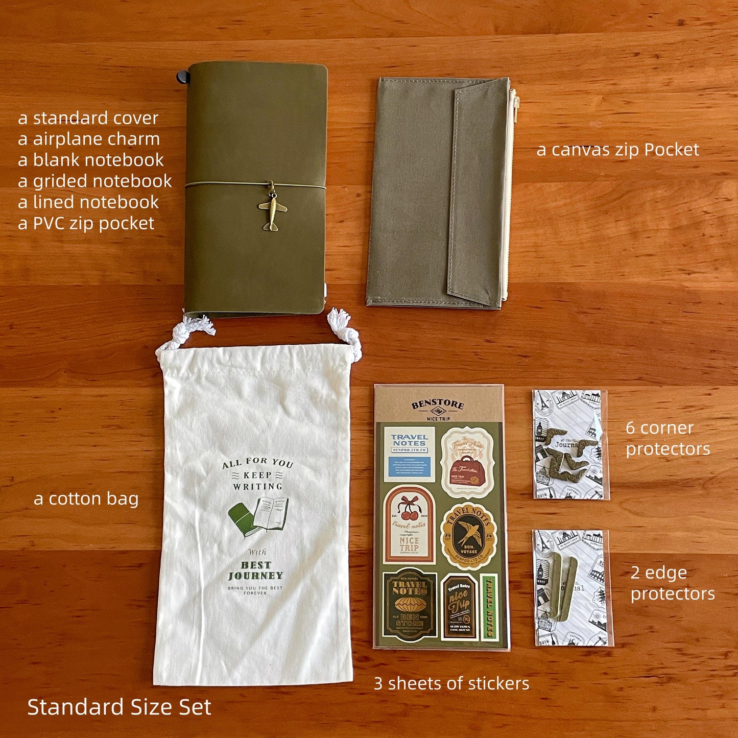Travel Journal Bundle with Accessories | 100% Genuine Leather Standard Passport Size TN Cover | Travel Journal | Luxury Unique Gift Set