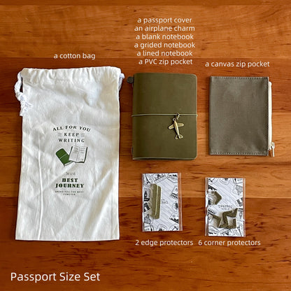 Travel Journal Bundle with Accessories | 100% Genuine Leather Standard Passport Size TN Cover | Travel Journal | Luxury Unique Gift Set