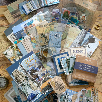 154pcs Vintage Global Travel Journal Set | A6 Notebook | Journal Collage Accessories Stickers | Strater Kit | Travel Lover Gift