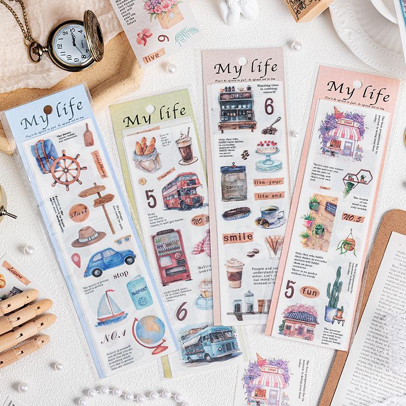 6pcs Travel Coffee Flower Stickers | Cute Decorative Stickers | Die Cut Deco Stickers | Planner Journal Scrapbooking Supplies Accessories