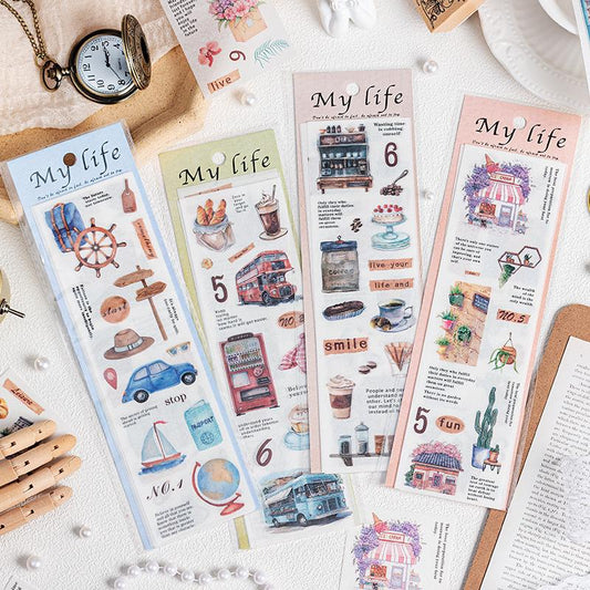 6pcs Travel Coffee Flower Stickers | Cute Decorative Stickers | Die Cut Deco Stickers | Planner Journal Scrapbooking Supplies Accessories