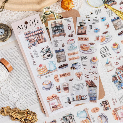 6pcs Travel Coffee Flower Stickers | Cute Decorative Stickers | Die Cut Deco Stickers | Planner Journal Scrapbooking Supplies Accessories