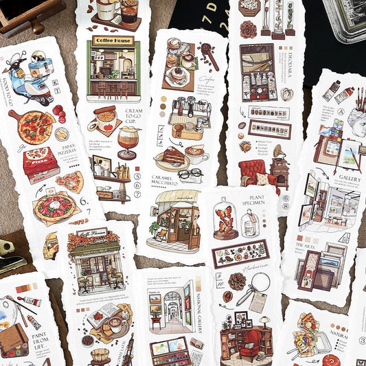 Handdrawn Retro Time Traveler Decorative Sticker｜Coffee Food Art Stationery Stickers | Collage Planner Junk Journal Scrapbooking Supplies