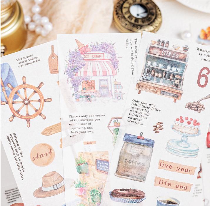 6pcs Travel Coffee Flower Stickers | Cute Decorative Stickers | Die Cut Deco Stickers | Planner Journal Scrapbooking Supplies Accessories