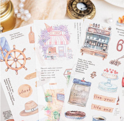 6pcs Travel Coffee Flower Stickers | Cute Decorative Stickers | Die Cut Deco Stickers | Planner Journal Scrapbooking Supplies Accessories