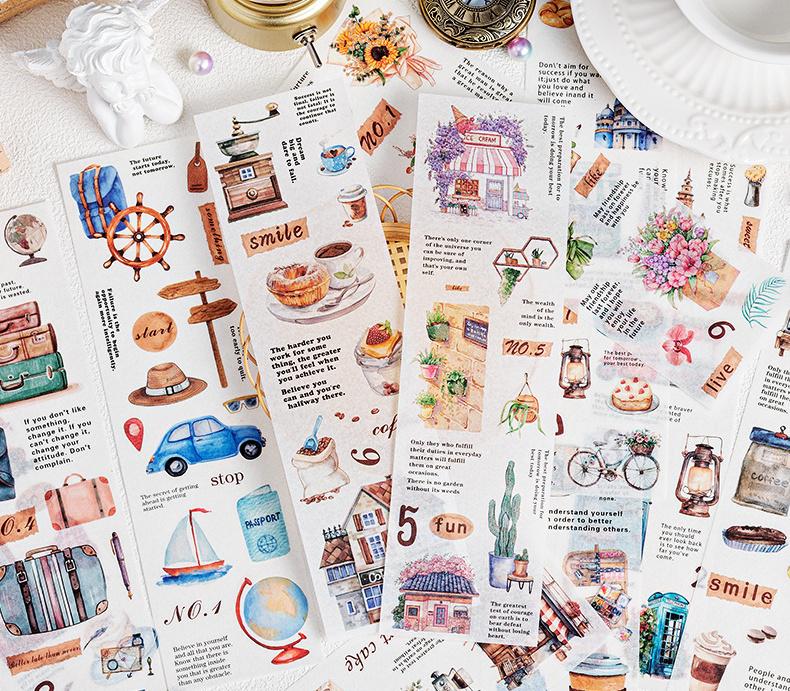 6pcs Travel Coffee Flower Stickers | Cute Decorative Stickers | Die Cut Deco Stickers | Planner Journal Scrapbooking Supplies Accessories