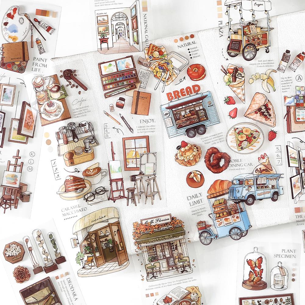 Handdrawn Retro Time Traveler Decorative Sticker｜Coffee Food Art Stationery Stickers | Collage Planner Junk Journal Scrapbooking Supplies
