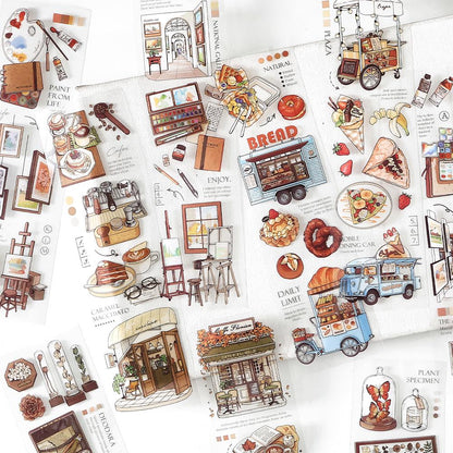 Handdrawn Retro Time Traveler Decorative Sticker｜Coffee Food Art Stationery Stickers | Collage Planner Junk Journal Scrapbooking Supplies