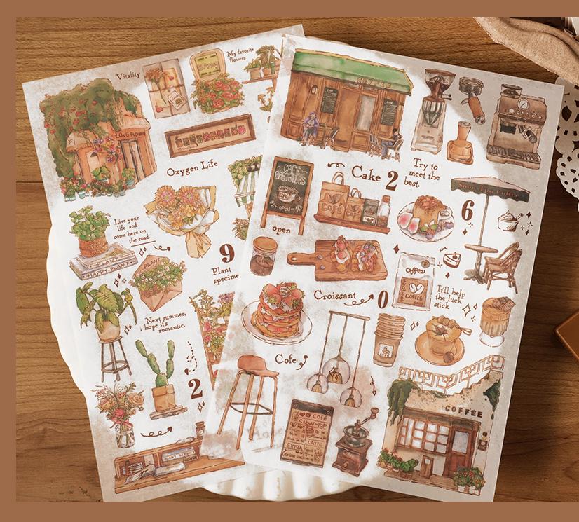 Retro Life Aesthetics Stickers | Coffe Stickers | Travel Journal Sticker Set | Coffee Plant Junk Journal Stickers | Scrapbooking Supplies