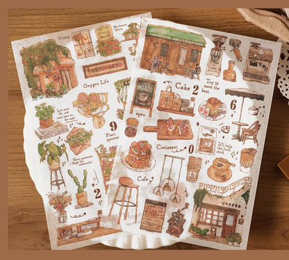 Retro Life Aesthetics Stickers | Coffe Stickers | Travel Journal Sticker Set | Coffee Plant Junk Journal Stickers | Scrapbooking Supplies