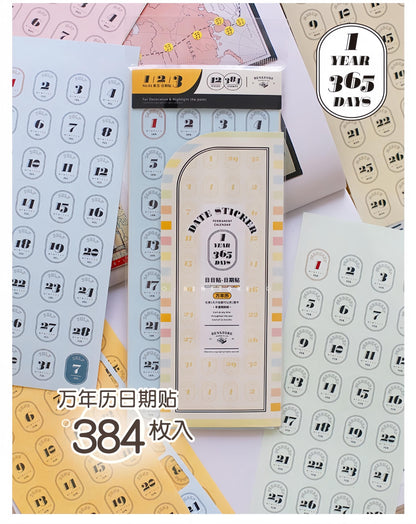 384pcs Date Daily Calendar Sticker Book | Undated Functional Planner Sticker Pack | Basic Stickers | BuJo Sticker kit