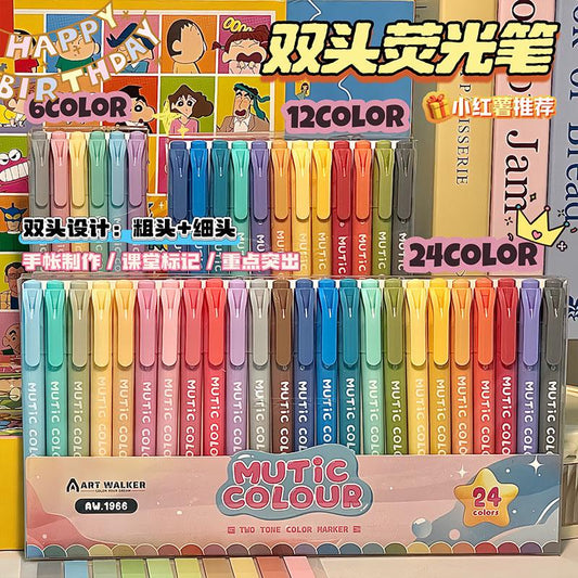 Multi Color Dual Tip Highlighter Pens | Cute Highlighters Marker Pen | Journal Reading Drawing Pens | Study Writing Supplies Back to School
