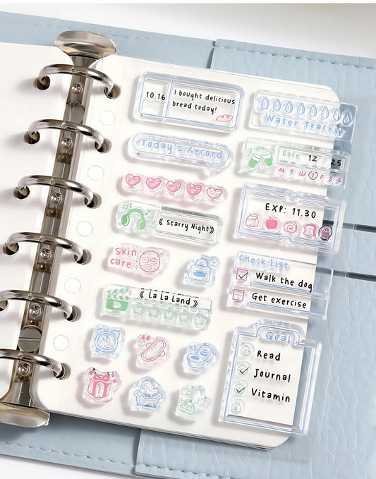 Daily Record Clear Stamp | Daily Plan Transparent Rubber Stamps | Cute Icon Calendar Tracker Checklist | Bullet Journal Planner Accessories