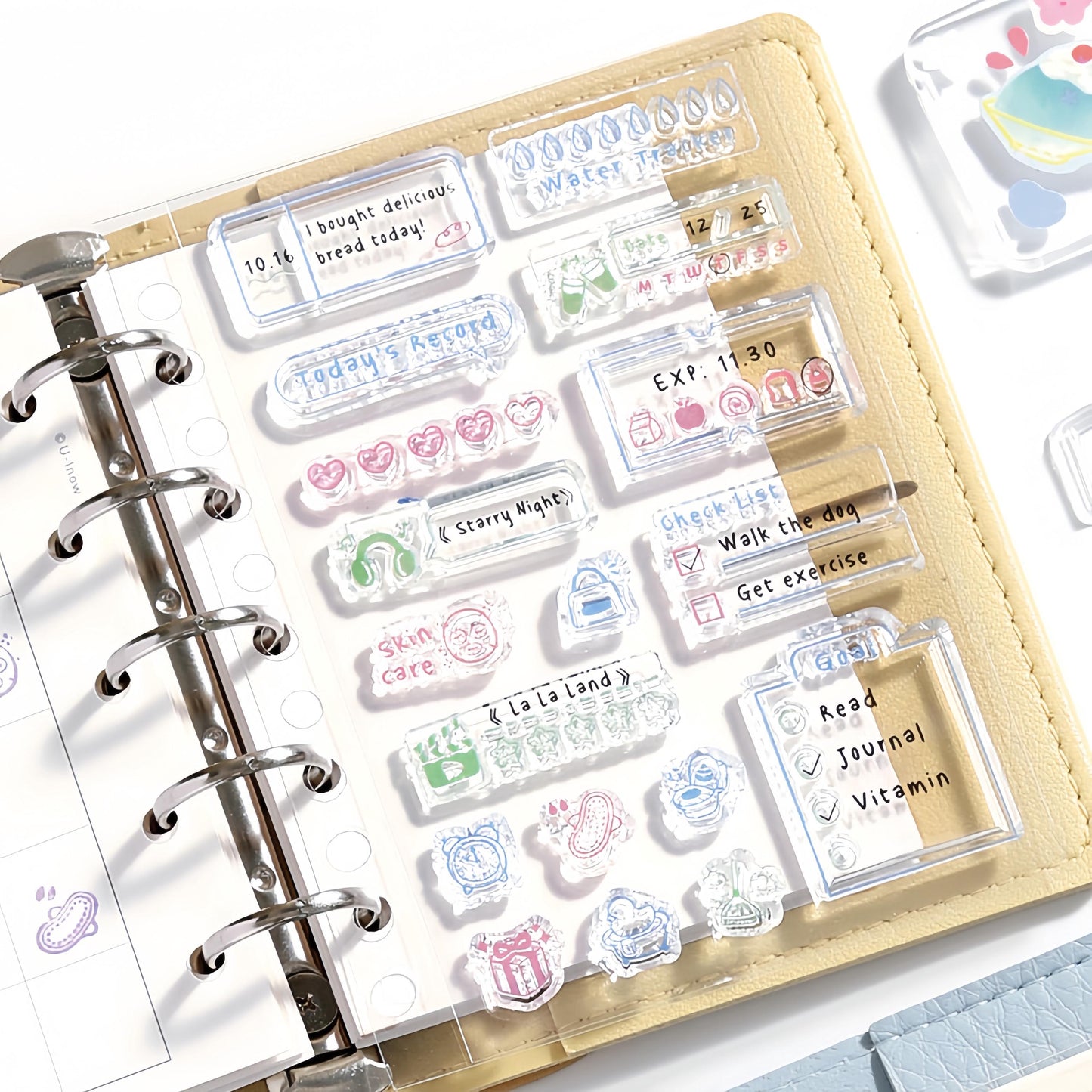 Daily Record Clear Stamp | Daily Plan Transparent Rubber Stamps | Cute Icon Calendar Tracker Checklist | Bullet Journal Planner Accessories