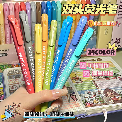 Multi Color Dual Tip Highlighter Pens | Cute Highlighters Marker Pen | Journal Reading Drawing Pens | Study Writing Supplies Back to School
