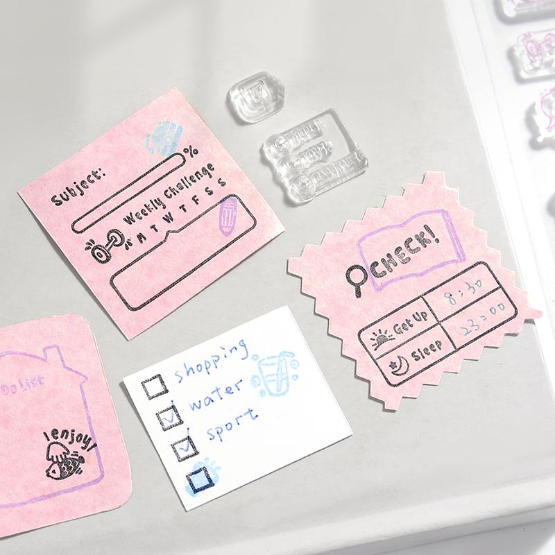 Daily Record Clear Stamp | Daily Plan Transparent Rubber Stamps | Cute Icon Calendar Tracker Checklist | Bullet Journal Planner Accessories