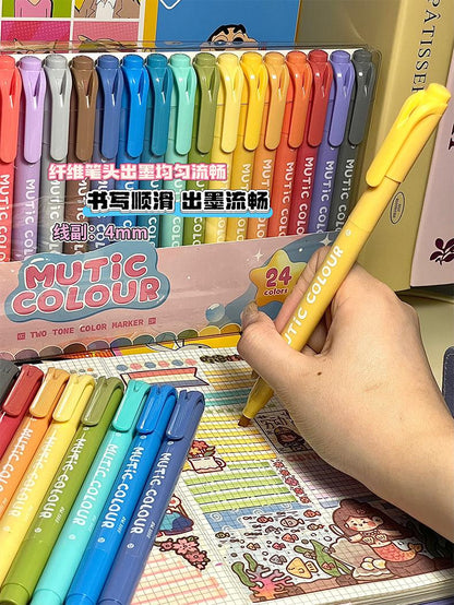 Multi Color Dual Tip Highlighter Pens | Cute Highlighters Marker Pen | Journal Reading Drawing Pens | Study Writing Supplies Back to School