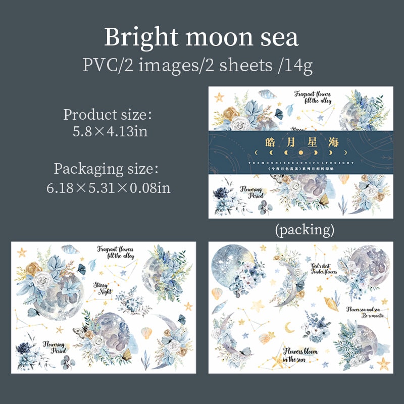 Beautiful Moon Transfer Stickers | Rub-on Stickers | Print-on Stickers | Journal Scrapbooking Collage Crafting Supplies