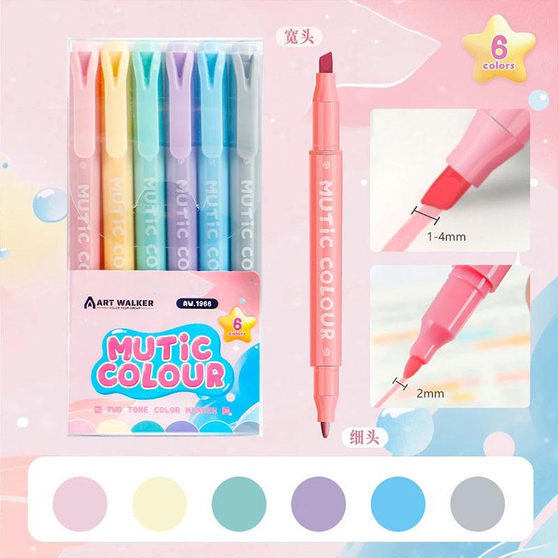 Multi Color Dual Tip Highlighter Pens | Cute Highlighters Marker Pen | Journal Reading Drawing Pens | Study Writing Supplies Back to School