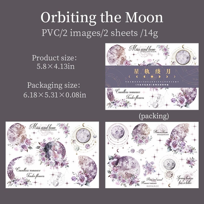 Beautiful Moon Transfer Stickers | Rub-on Stickers | Print-on Stickers | Journal Scrapbooking Collage Crafting Supplies