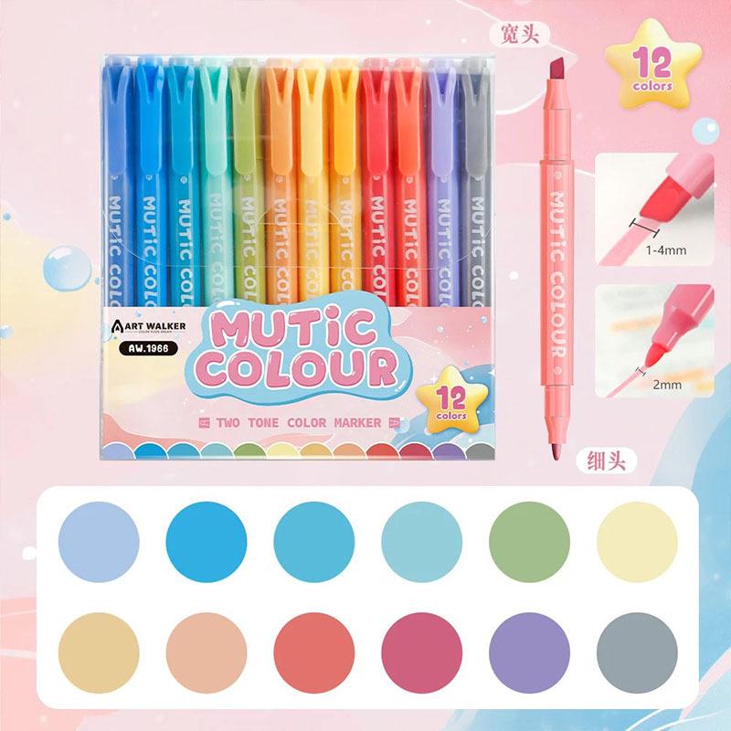 Multi Color Dual Tip Highlighter Pens | Cute Highlighters Marker Pen | Journal Reading Drawing Pens | Study Writing Supplies Back to School