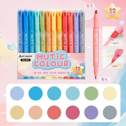 Multi Color Dual Tip Highlighter Pens | Cute Highlighters Marker Pen | Journal Reading Drawing Pens | Study Writing Supplies Back to School