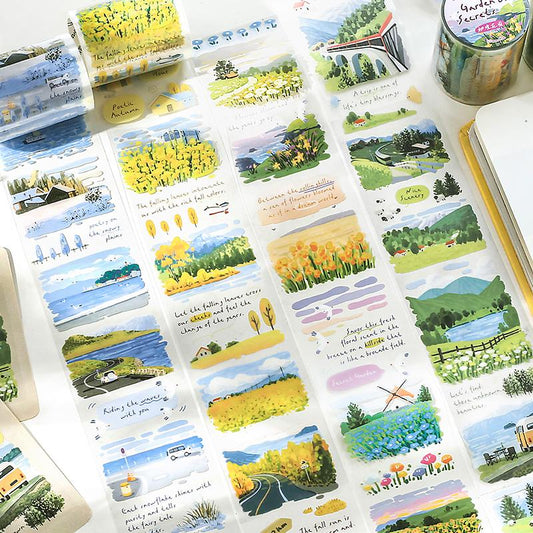 Natural Landscape Tape | Beautiful Scenery PET Tape Roll | Sea Forest Flower Travel Tape | Junk Journal Collage Planner Supplies