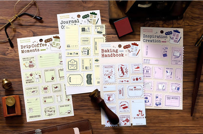Retro Writable Stamp Stickers | Baking Coffee Journal Stationary Stickers | Journal Scrapbooking Collage Planner Accessories