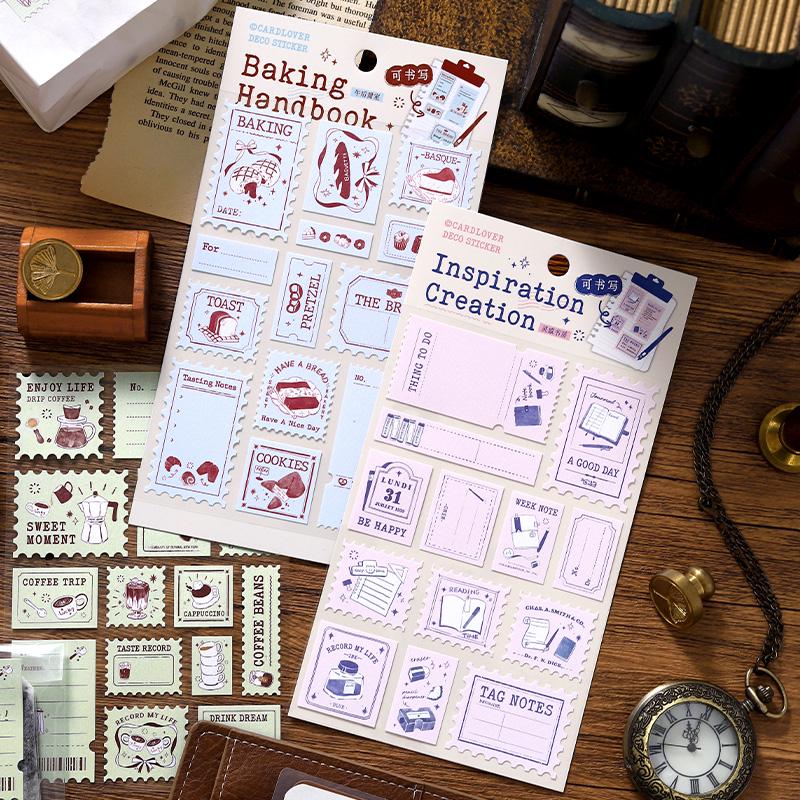 Retro Writable Stamp Stickers | Baking Coffee Journal Stationary Stickers | Journal Scrapbooking Collage Planner Accessories