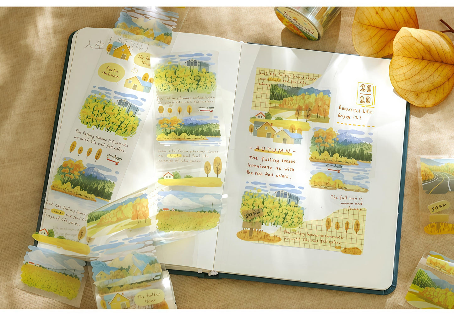 Natural Landscape Tape | Beautiful Scenery PET Tape Roll | Sea Forest Flower Travel Tape | Junk Journal Collage Planner Supplies