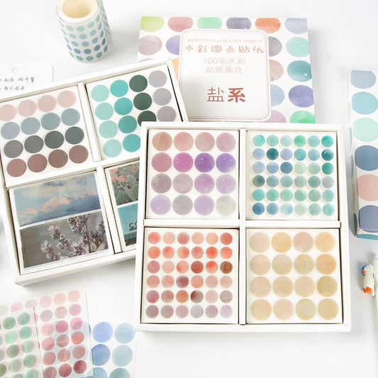 100 Sheets Watercolor Dot Round Stickers | Must Have Basic Stickers | Bullet Journal Collage Planner Accessories Supplies | Wall Decoration