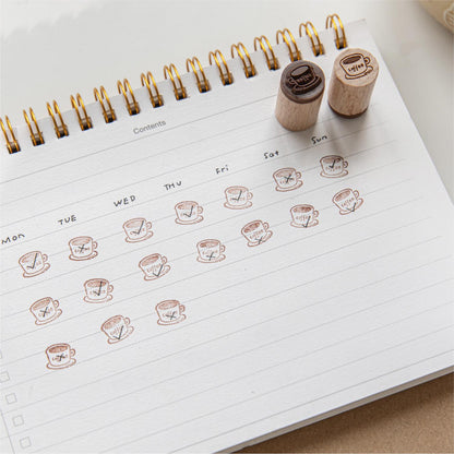 Cute Mini Coffee Bread  Rubber Stamp | Handdrawn Wooden Stamp Set | Daily Plan Food Tracker Planner Bullet Journal Stamps