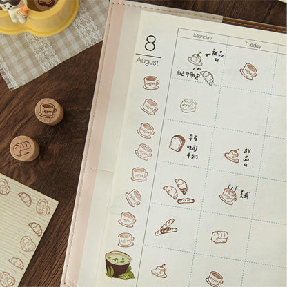 Cute Mini Coffee Bread  Rubber Stamp | Handdrawn Wooden Stamp Set | Daily Plan Food Tracker Planner Bullet Journal Stamps