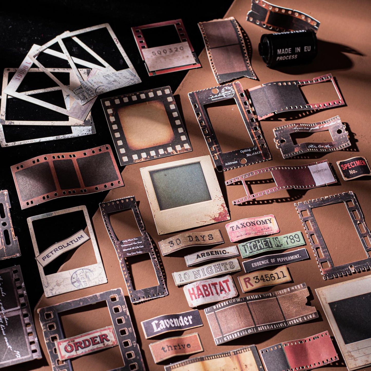 Retro Film Theme Hard Card Stickers | Junk Journal Collage Starter | Bullet Journaling Scrapbooking DIY Album Supplies