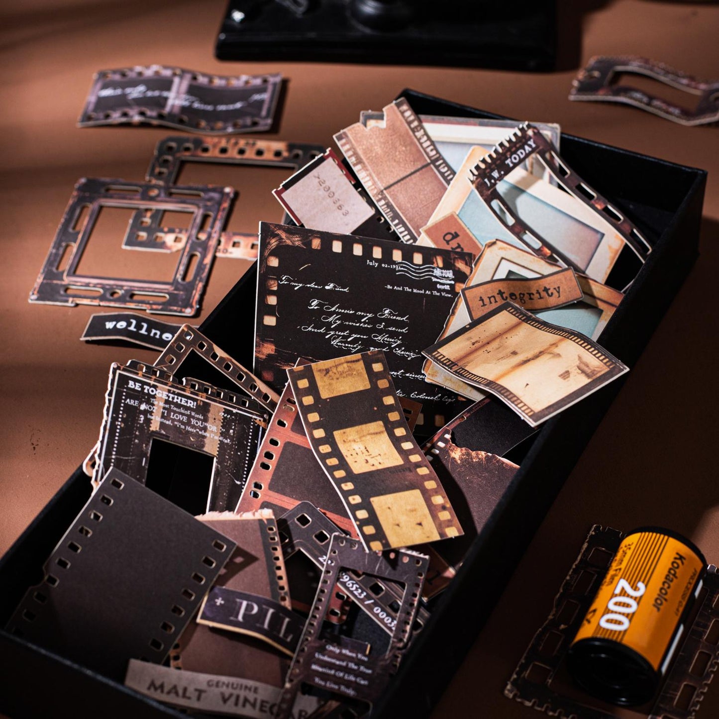 Retro Film Theme Hard Card Stickers | Junk Journal Collage Starter | Bullet Journaling Scrapbooking DIY Album Supplies