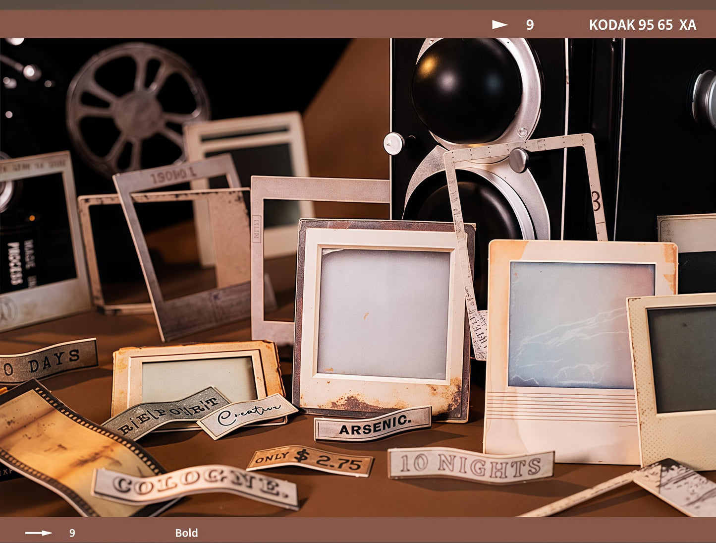 Retro Film Theme Hard Card Stickers | Junk Journal Collage Starter | Bullet Journaling Scrapbooking DIY Album Supplies