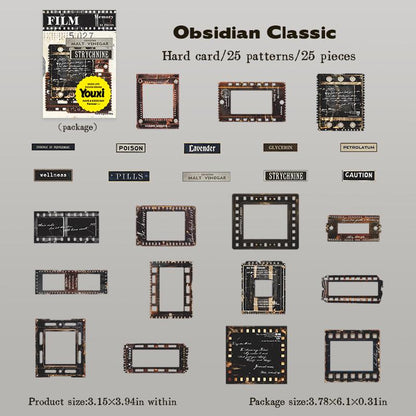 Retro Film Theme Hard Card Stickers | Junk Journal Collage Starter | Bullet Journaling Scrapbooking DIY Album Supplies