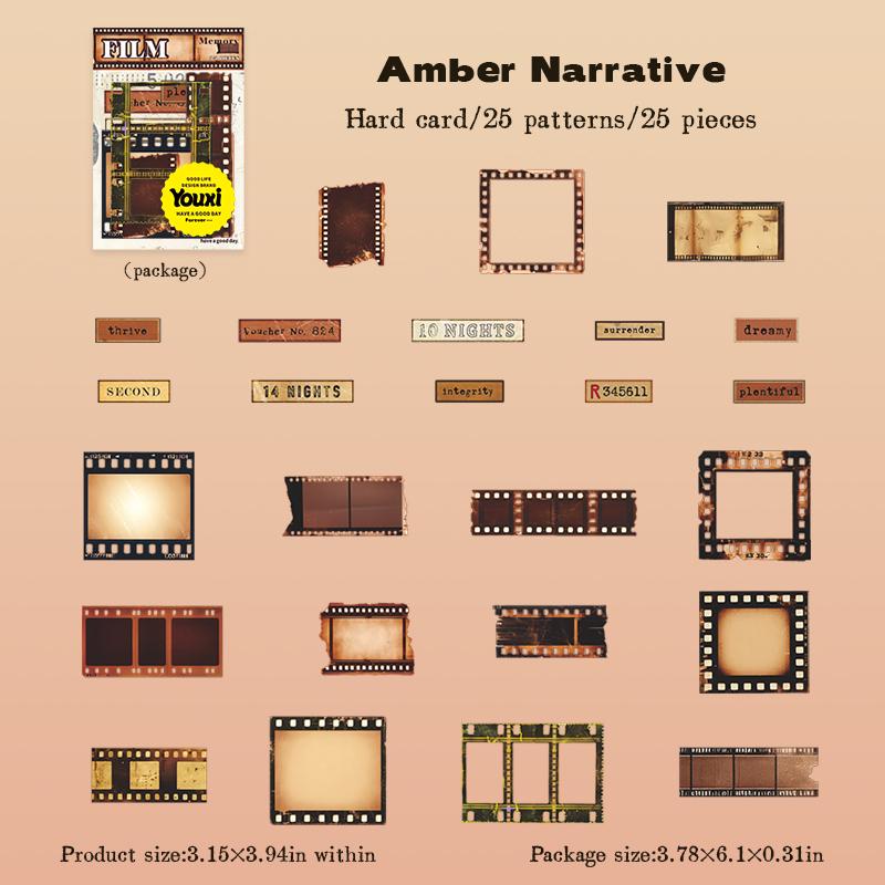 Retro Film Theme Hard Card Stickers | Junk Journal Collage Starter | Bullet Journaling Scrapbooking DIY Album Supplies