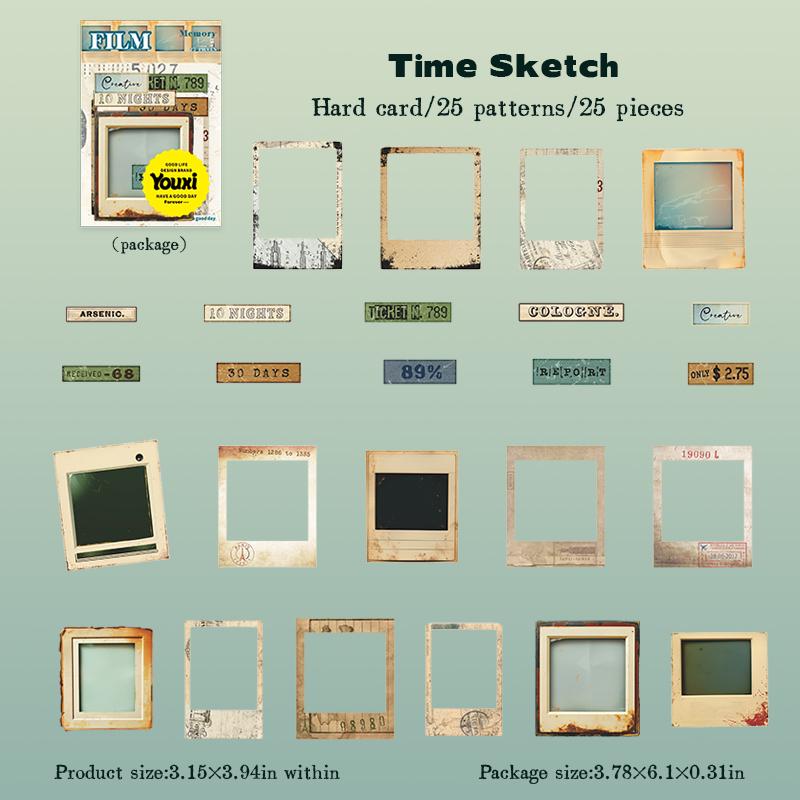 Retro Film Theme Hard Card Stickers | Junk Journal Collage Starter | Bullet Journaling Scrapbooking DIY Album Supplies